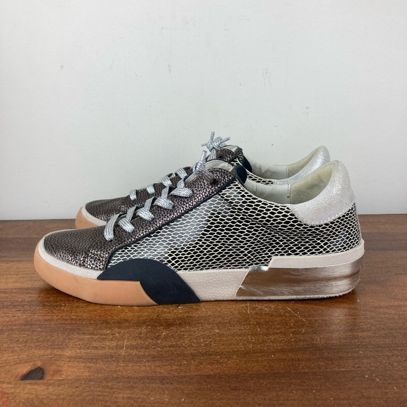 Dolce Vita Zina Mercury Leather Sneakers Silver Snake Print Women’s Size 8. - Picture 2 of 11